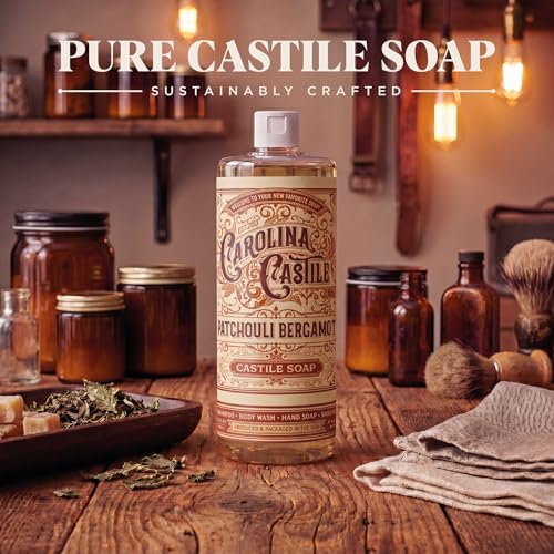 Organic Castile Soap with Patchouli & Bergamot - 128 Fl Oz Concentrated Natural Body Wash - Made with Organic Olive & Coconut Oils - Unisex Scent
