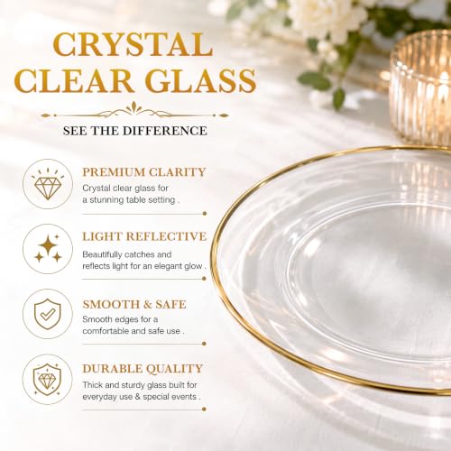 8-Pack 13 Inch Clear Glass Charger Plates with Gold Edge for Weddings & Dining