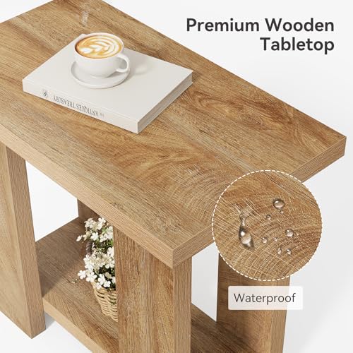 Light Brown 2-Tier Farmhouse End Table with Storage Shelves - LITTLE TREE