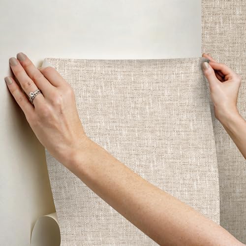 NuWallpaper Peel and Stick Wallpaper Tan Poplin - Removable Wall Covering