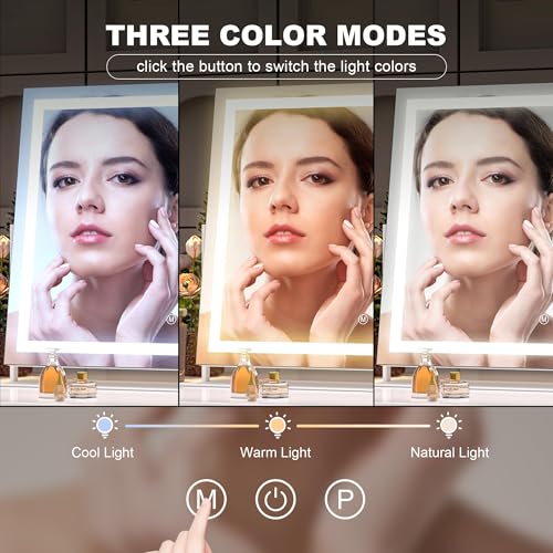 Hasipu Vanity Mirror with Lights, 13.8" x 10.6" LED Makeup Mirror, Light up Mirror with 10X Magnification, Smart Touch 3 Colors Dimmable, 360¡Æ Rotation (White)