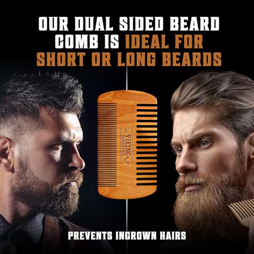 Viking Revolution Beard Brush & Wash Set with Peppermint Eucalyptus – Smoothing Grooming Kit with Comb and Conditioner