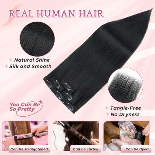 6PCS Clips In Short Hair Extensions Real Human 10 Inch #01