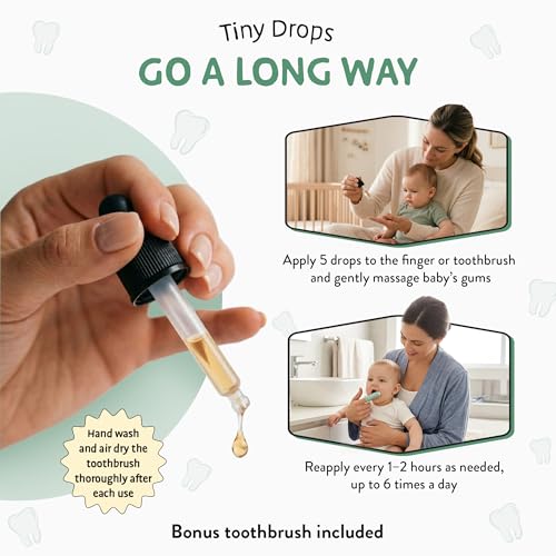 Organic Baby Teething Drops with Toothbrush - Herbal Soothing Relief for Gums