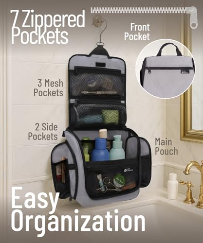 Travel Toiletry Bag for Women & Men - Large Organizer, Light Gray Medium, D&D Wanderlust
