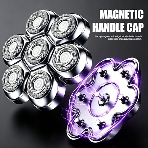 7-Blade Magnetic Replacement Shaver Heads for Bald Razor - Grey-3