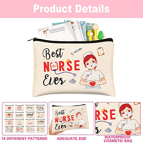 Kolewo4ever 16 Pieces Nurse Survival Kit Nurse Practitioner Gifts Nurse Appreciation Gifts CNA Week Gifts Nursing Makeup Bags Cosmetic Funny Travel Pouch Bag for Women Nurses