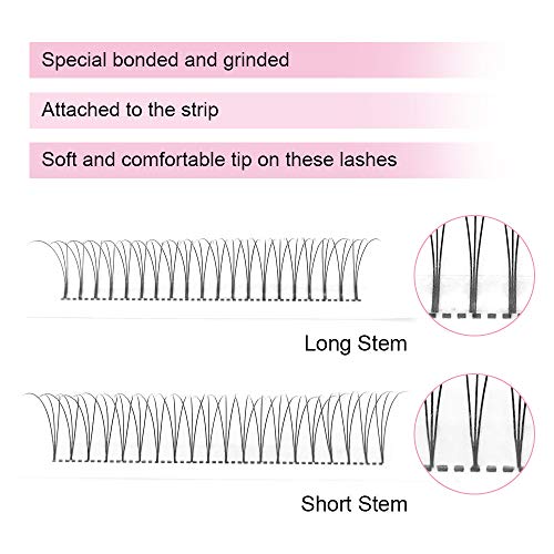 PRO LASHBEAUTY Premade Volume Fans Eyelash Extensions, 3D-C-0.07-9, Short Stem, C/D Curl, 0.07/0.10, Vegan, Individual, False Eyelash