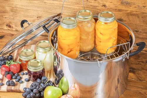 21.5 Qt Stainless Steel Water Bath Canner with Glass Lid & Induction Compatibility - Includes Jar Rack - Durable & Versatile