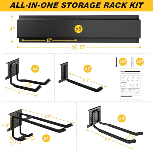 99-Inch Garage Wall Storage Rack with 14 Hooks & 6 Panels - Heavy Duty Tool Organizer
