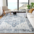 Amada 6x9 Blue Washable Area Rug for Dining Room - Vintage Pattern, Non-Slip