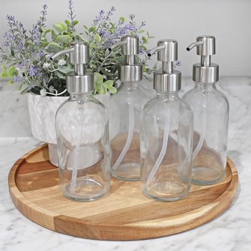 Clear Glass Lotion Pump Dispenser 8oz - 4 Pack | BPA-Free Pump Topper, Suitable for Soap & Lotion