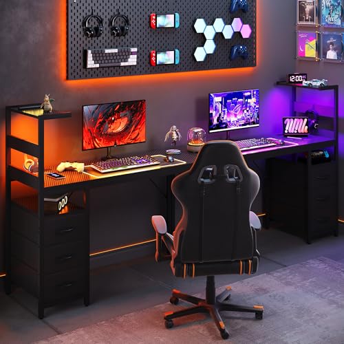 Black 48 Inch Gaming Computer Desk with LED Lights & Storage Shelf - Small