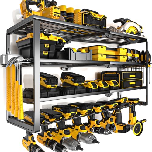 YYR 32 Inch 8 Slot Power Tool Organizer Wall Mount with Charging Station, Drill & Battery Storage Rack