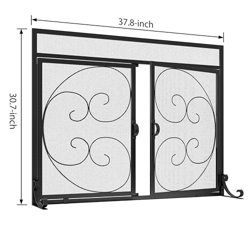 Fire Beauty Wrought Iron Fireplace Screen with Magnetic Double Doors Black