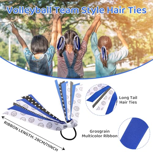 LiYiQ 24 Pack Volleyball Hair Ties for Girls - Blue, Elastic Ribbon Scrunchies