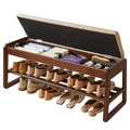 Wood Shoe Rack Bench with Cushion and Hidden Storage - 2 Tiers Entryway Organizer
