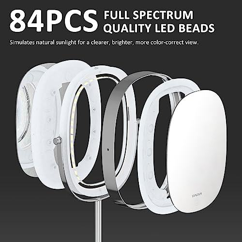 EAPUDUN Lighted Makeup Mirror 9" ? 2-Sided Tabletop Vanity Mirror with 7X Magnification, 3 Color Lighting Modes, Rechargeable, 360¡Æ Rotation, 84 LED Lights