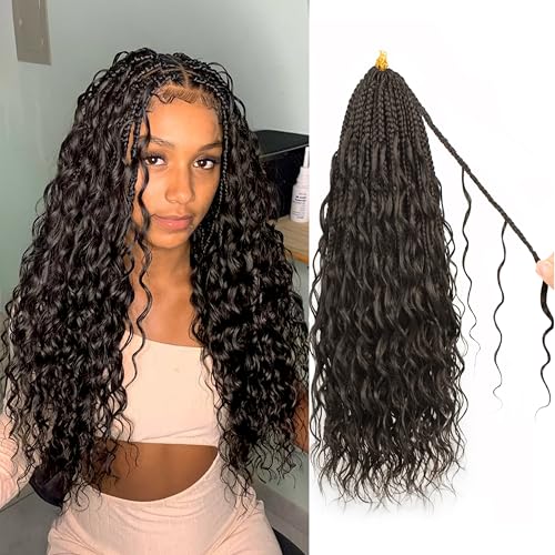 18 Inch Protein Fiber Goddess Box Braids - 4# Pack, Natural Look & Soft Curls