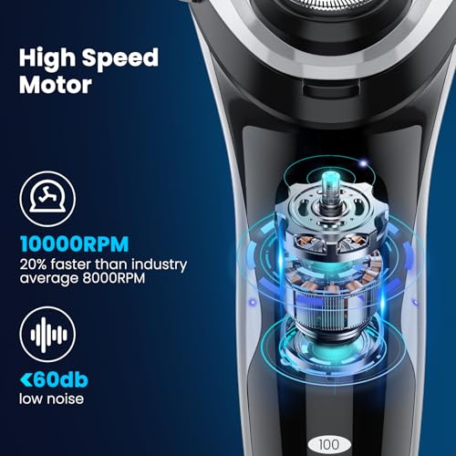 Waterproof Men¡¯s Electric Shaver with Travel Case, Powerful & Quiet, Type C Fast Charge (60min Charge, 120min Use), Precision Trimmer (Black)