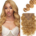 CP-Gold-#27-B 16 Inch Blonde Clip-In Hair Extensions Real Human Hair Honey Blonde Body Wave