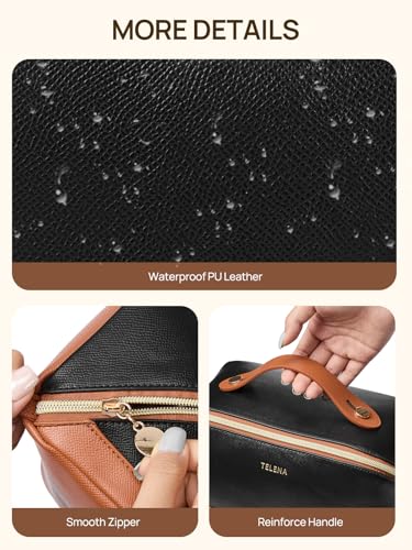 Travel Makeup Bag Large Capacity Waterproof Leather Organizer with Handle - Black & Brown Variation