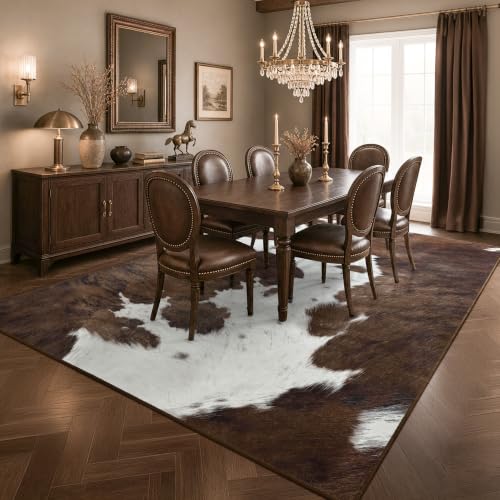 Foxmas 6x9 Brown Cow Print Rug - Southwestern Animal Pattern, Non-Slip, Machine Washable - Variation of THIS listing
