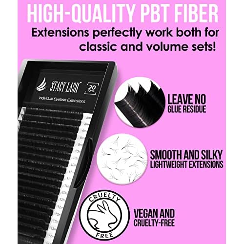 Eyelash Extensions D Curl by Stacy Lash/Black Individual Mink Lashes Supplies (0.12mm;10mm)