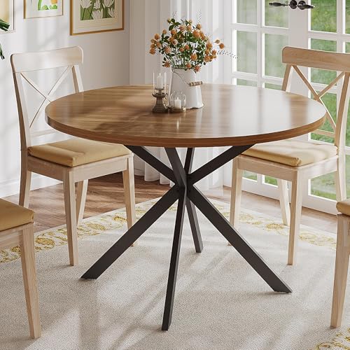 Walnut 47.2 Inch Round Dining Table for 4 - Sturdy Kitchen & Home Use