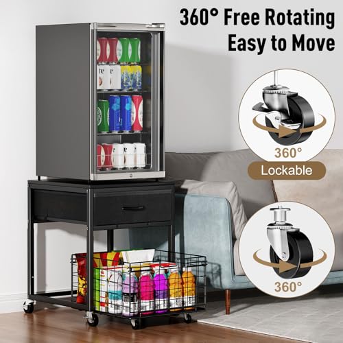 Mini Fridge Stand with Storage - Height Adjustable, Black, 1 Tier