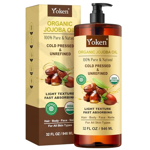32 Fl Oz Organic Jojoba Oil - Unrefined, Cold Pressed Carrier Oil for Skin Hair Nails