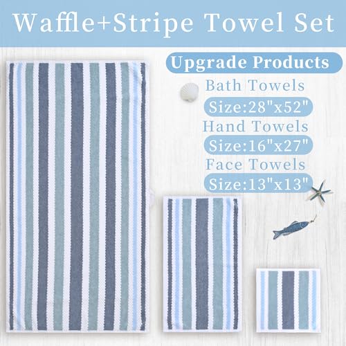 Blue-Gray & White 4-Piece Cotton Bath Towel Set - Soft & Absorbent, 28x52 in