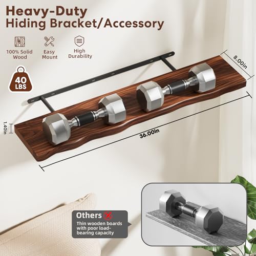 Avytronx Walnut 36-inch Organic Wavy Edge Floating Shelves 2-Pack with Hidden Brackets