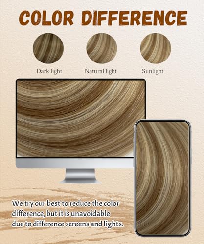 Human Hair Extensions Balayage Brown to Blonde 14 Inch 50g - Seamless I Tip, Ultra Soft, Long Hair