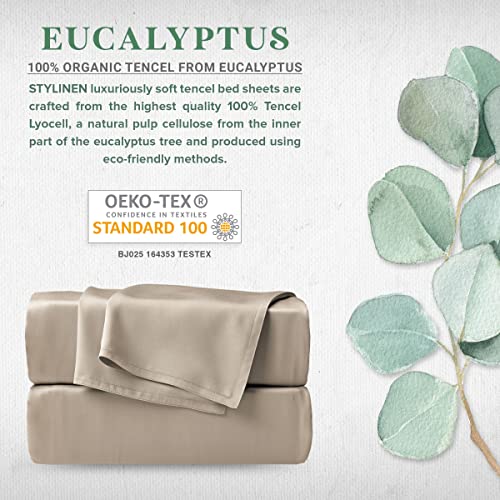 Stylinen Queen 100% Organic Eucalyptus Tencel Bed Sheets Set - 4 Piece, Sand
