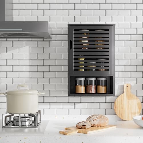 Black Wall Mounted Bathroom Storage Cabinet with Adjustable Shelf