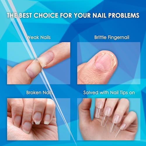 Long Square Soft Gel Tips - Pre-Roughened, 550 pcs, Flexible Nail Tips