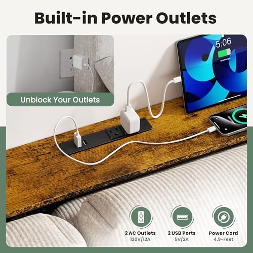 Rustic Brown 90-Inch Sofa Table with Built-In Power Strip and USB Ports