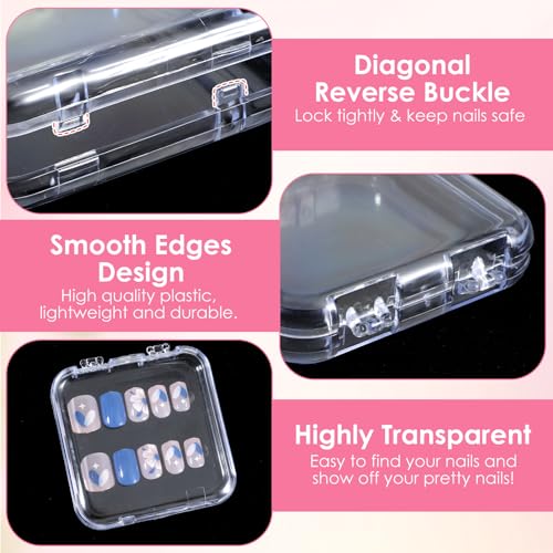 40Pcs Press on Nail Storage Box with 30Pcs Adhesive Double Sided Tape, Acrylic Nail Display Box, Artificial False Nails Boxes, Clear Empty Plastic Nails Cases, Transparent Packaging Boxes