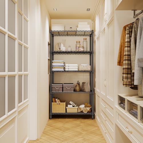 M MZG 5-Tier Metal Storage Shelves Black 15.7''D x 33.5''W x 68.5''H Heavy Duty Garage Kitchen Closet Organizer