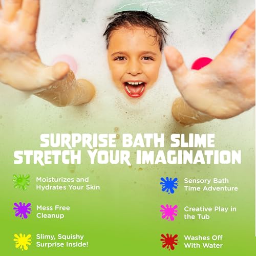 Kids Bath Bombs with Surprise Slime - 6 Pack, Fruity Scented Bath Toys with Colorful Gooey Surprises - Variation of 6-Pack Slime
