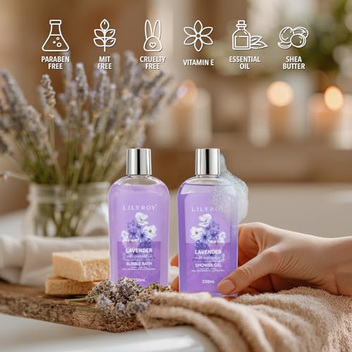 Lavender Spa Gift Set for Women - 7-Piece Birthday Gift for Mom, Relaxing Bath Basket