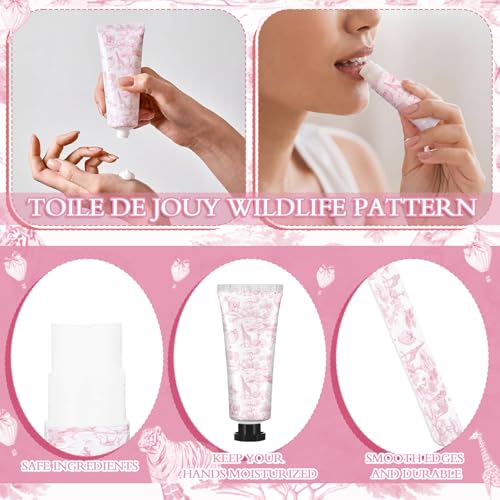 Pink Toile Baby Shower Favor Set - 24 Hand Cream Lip Balm Nail File & Organza Bag
