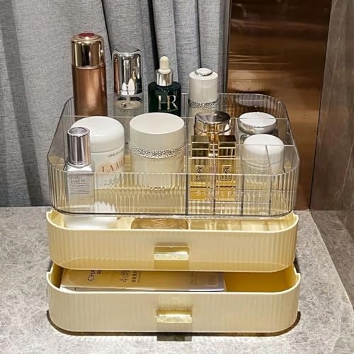 Makeup Organizer for Vanity, Stackable Cosmetics Organizer with Drawers, Countertop Storage for Makeup Palettes, Skincare, Beauty Supplies, Great for Vanity, Bathroom, Cabinet, Dresser Desk. Cream