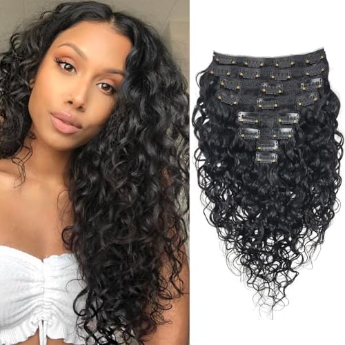 Deep Curly Clip-In Human Hair Extensions 120g 22 Inches Black - Natural
