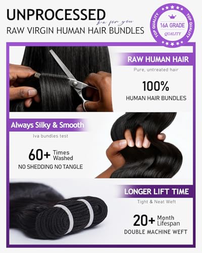 Natural Black 18 Inch IVA 16A Body Wave Human Hair Bundles - 100% Raw Hair