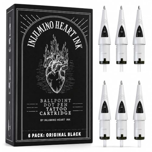 Inlumino Heart Ink Black Ink Cartridges for Tattoo Practice - 6 Pack