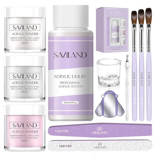 SAVILAND Acrylic Nail Kit for Beginners with 3 Colors - Model 03-Acrylic Nail Set