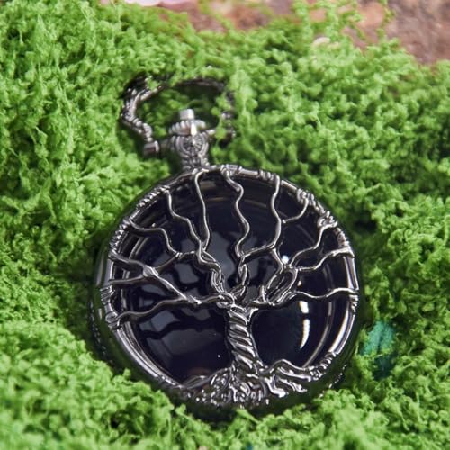 Scrying Mirror,Obsidian Mirror Tree of Life Design Witchcraft Kit for Divination, Meditation, and Spiritual Connection,Witchy Gifts