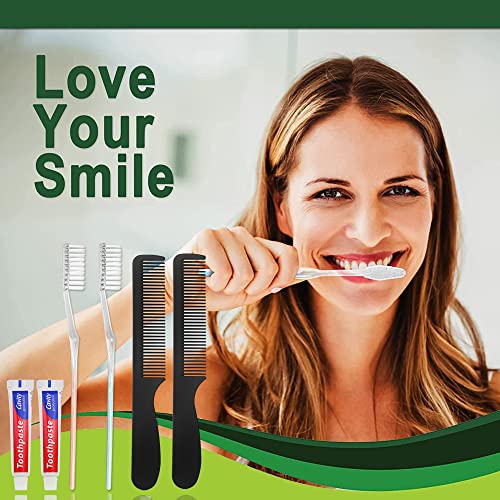 50 Pack Disposable Toothbrushes with Travel Toothpaste & Combs for Travel & Homeless Aid